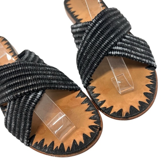 Jenni Kayne Raffia Crossover Black Slip On Casual Slide Sandals Women’s 38 - Picture 6 of 16